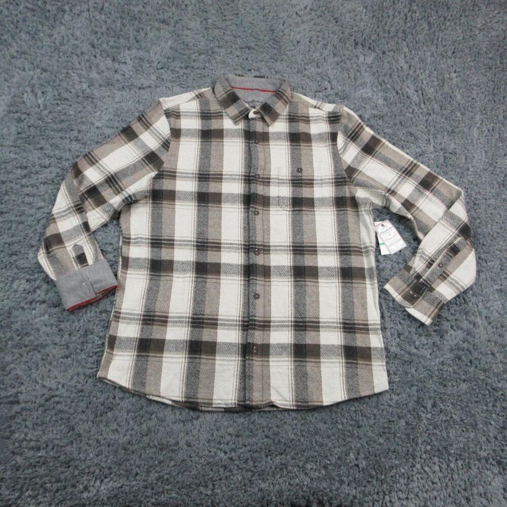 Flag & Anthem Shirt Mens LT Beige Plaid Flannel Button Up Long Sleeve NWT